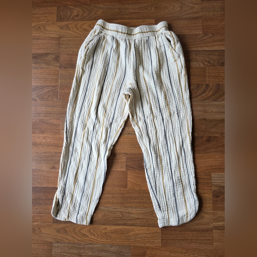 Madewell Cream and Gray Striped Cropped Gauze Pants